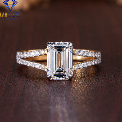 2.12 TDW Emerald & Round Cut Diamond Women's Engagement Ring