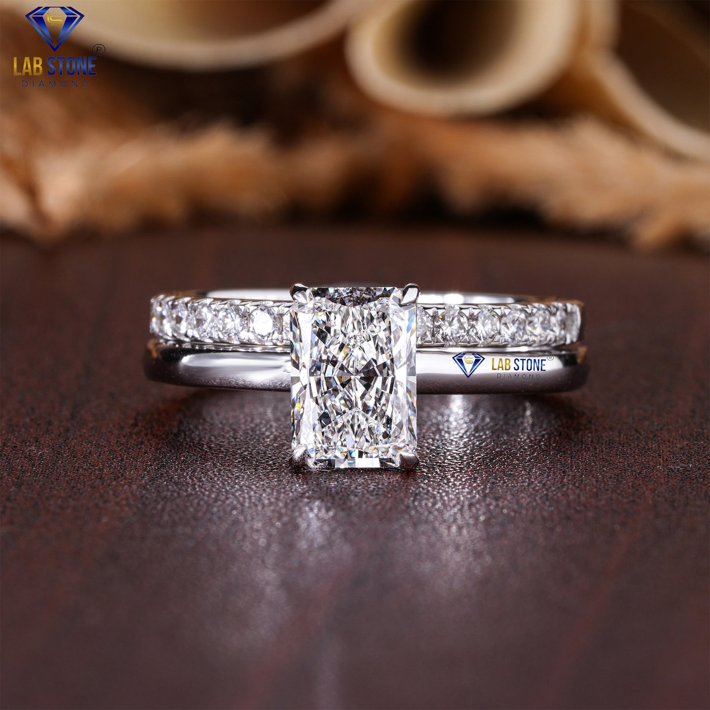 1.34 TDW Radiant & Round Cut Diamond Women's Ring with Band