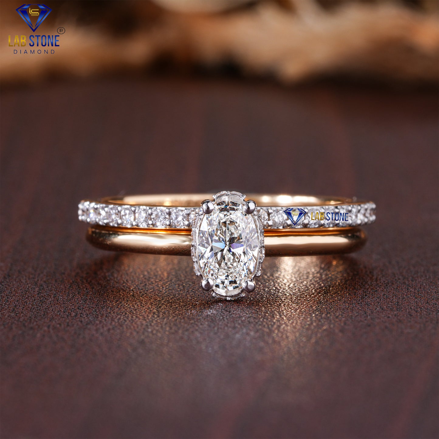 0.69 TDW Oval & Round Cut Women's Diamond Ring with Band