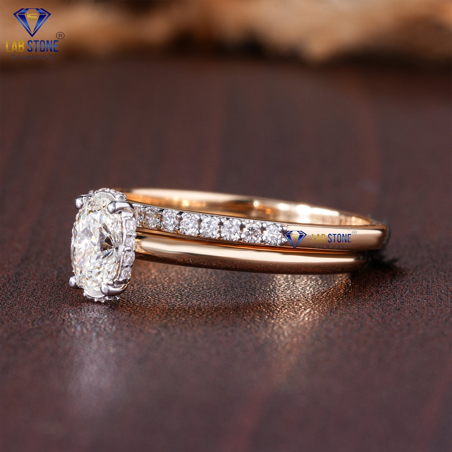 0.69 TDW Oval & Round Cut Women's Diamond Ring with Band