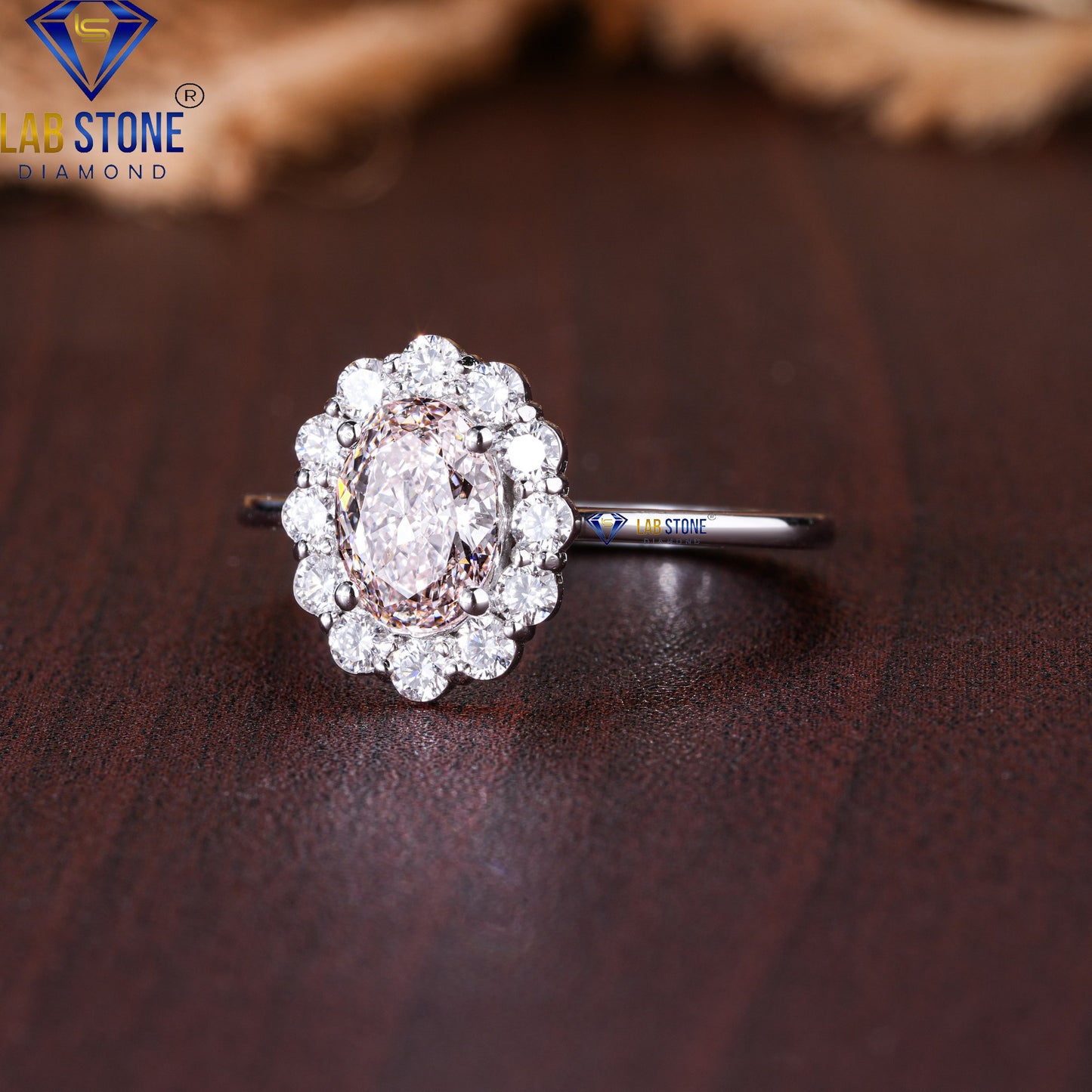 1.21 TDW Fancy Pink Oval & Round Cut Diamond Women's Halo Ring