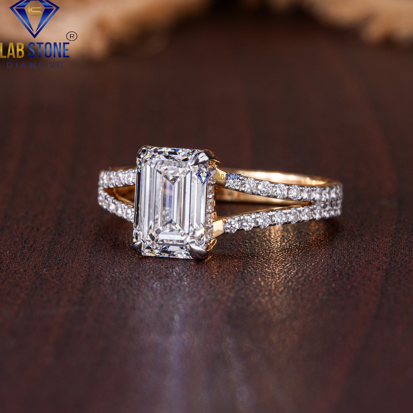 2.12 TDW Emerald & Round Cut Diamond Women's Engagement Ring