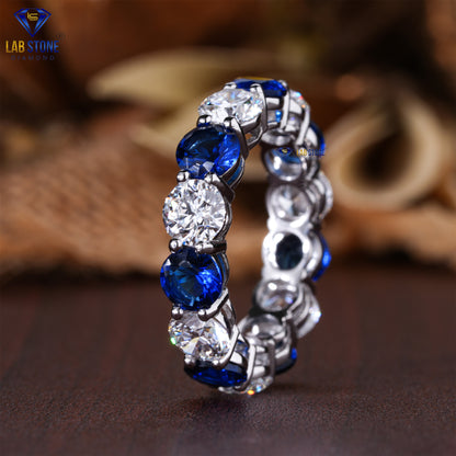 6.72 TDW Round Cut Diamond & Blue Round Gemstone Women’s Eternity Band