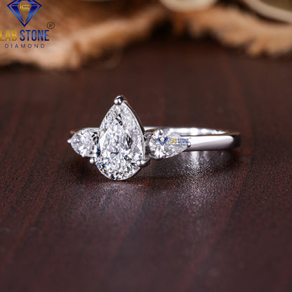 1.90 TDW Pear Cut Diamond Women's Three Stone Ring