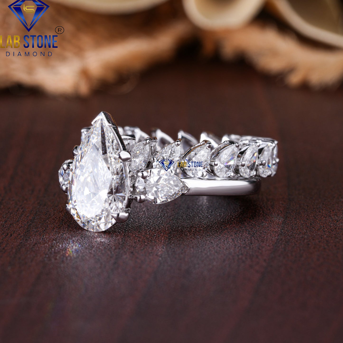 4.86 TDW Pear Cut Diamond Women's Ring with Band