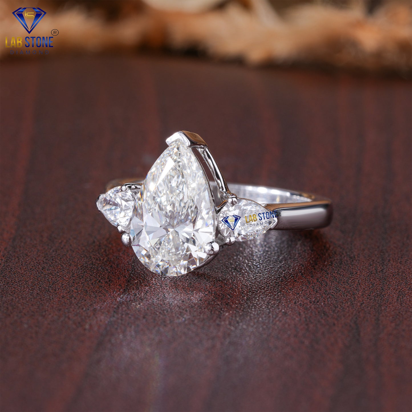 3.67 TDW Pear Cut Diamond Women's Three Stone Ring