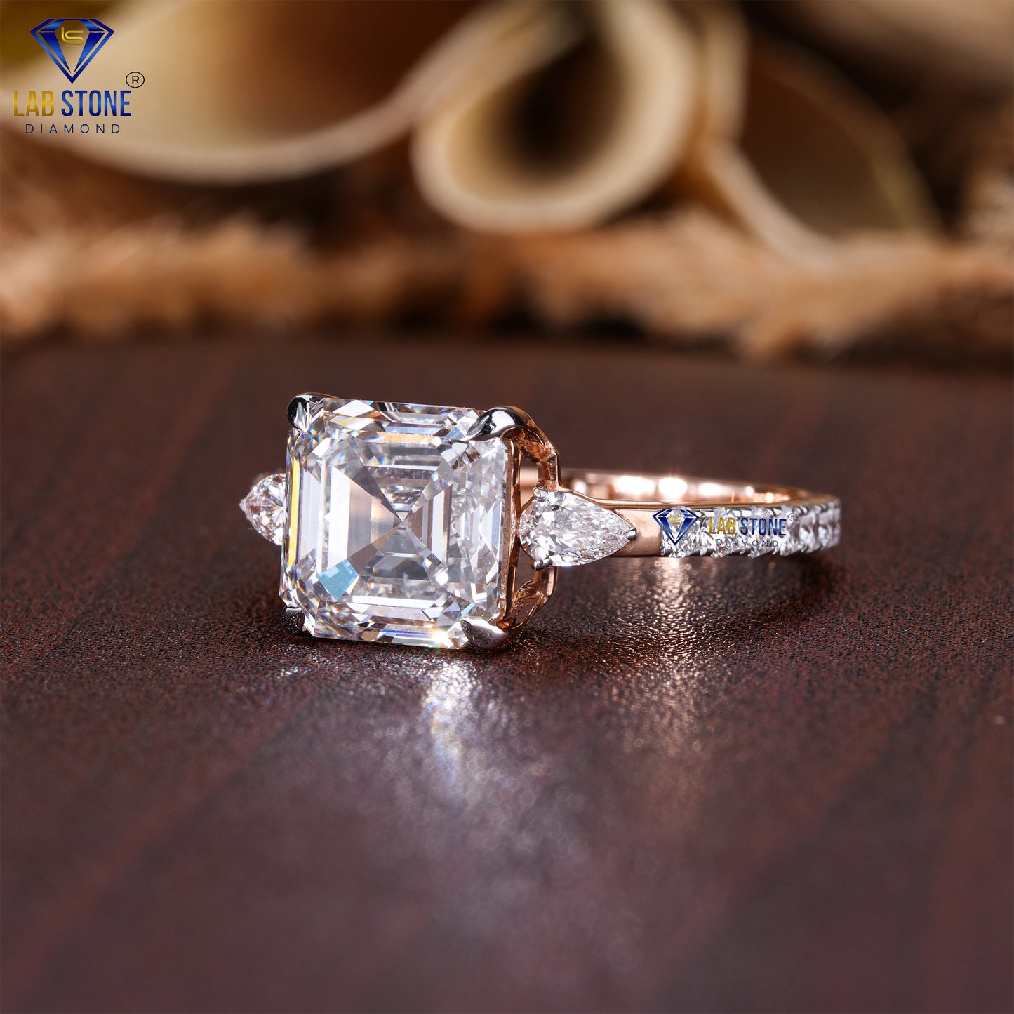 3.10 TDW Asscher, Pear & Round Cut Diamond Women's Engagement Ring