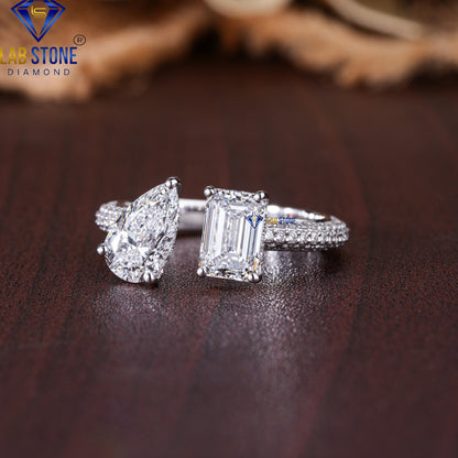 3.71 TDW Emerald, Pear & Round Cut Diamond Women's Engagement Ring