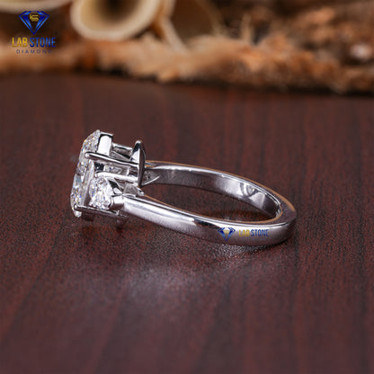 2.50 TDW Oval & Pear Cut Diamond Women's Three Stone Ring