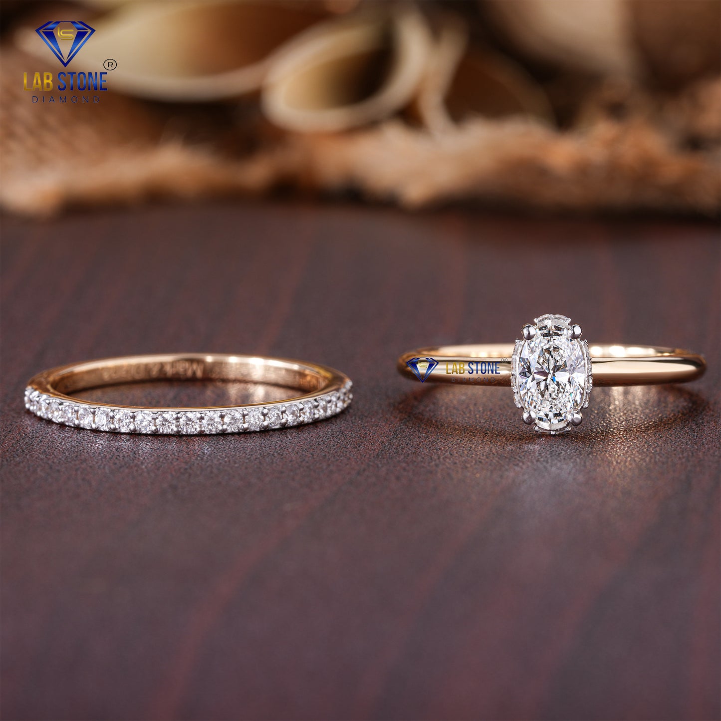 0.69 TDW Oval & Round Cut Women's Diamond Ring with Band