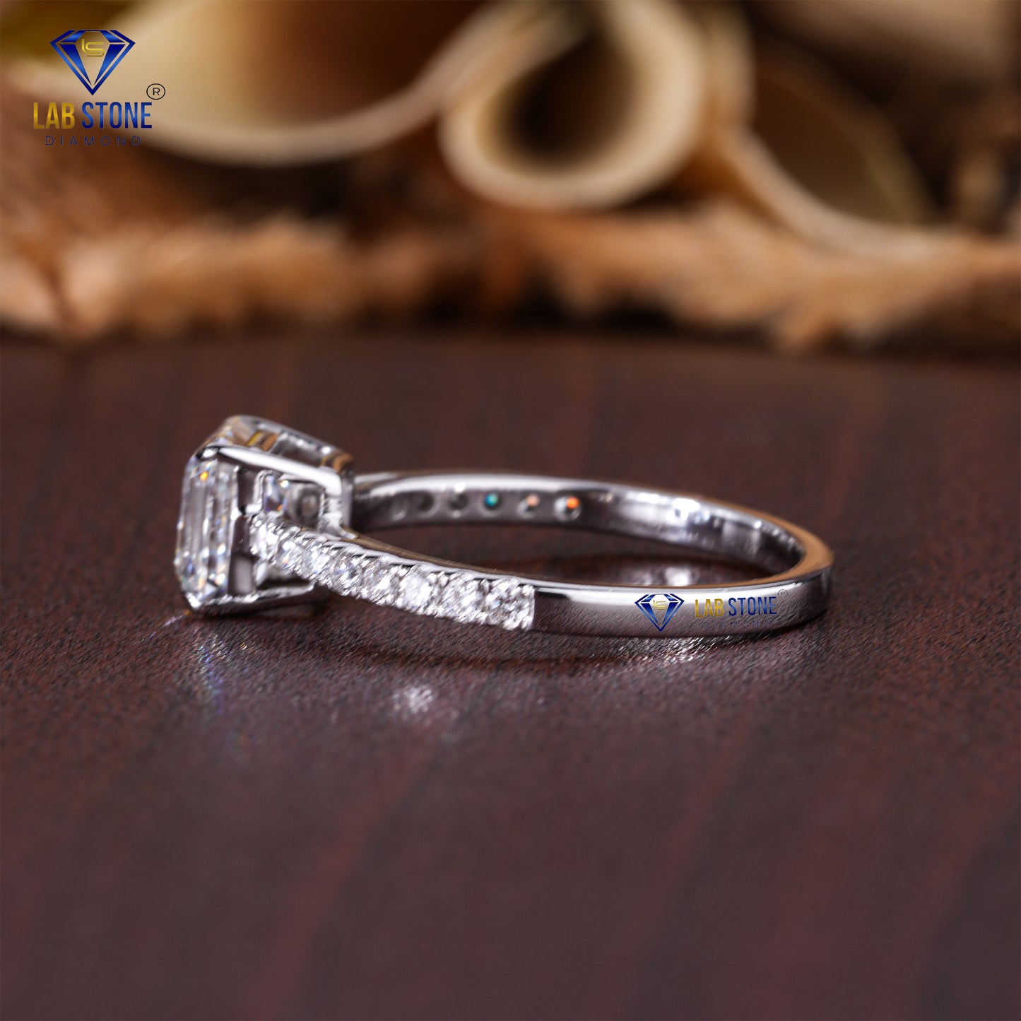 1.54 TDW Asscher & Round Cut Diamond Women's Engagement Ring