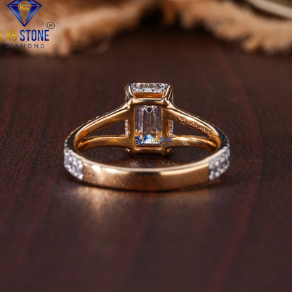 2.12 TDW Emerald & Round Cut Diamond Women's Engagement Ring