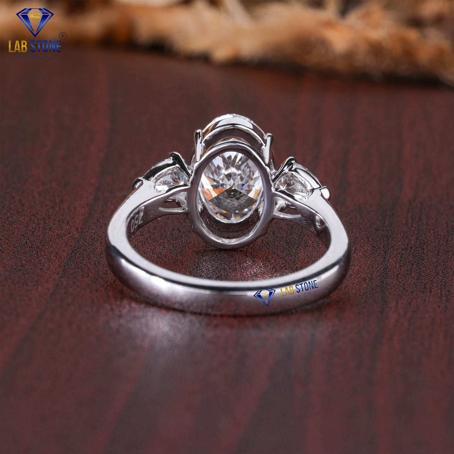 2.50 TDW Oval & Pear Cut Diamond Women's Three Stone Ring