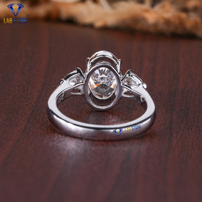 2.50 TDW Oval & Pear Cut Diamond Women's Three Stone Ring