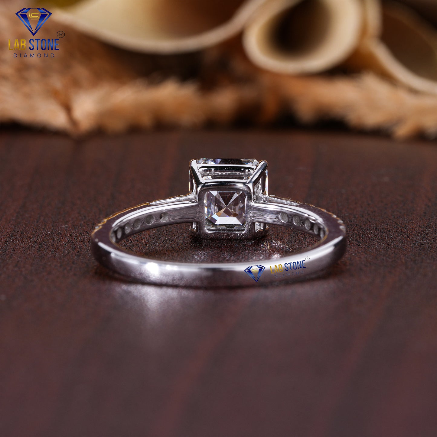 1.54 TDW Asscher & Round Cut Diamond Women's Engagement Ring