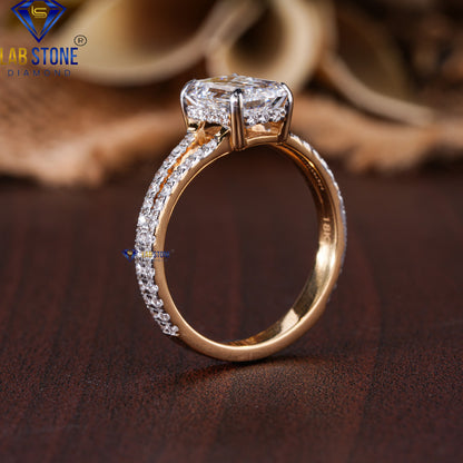 2.12 TDW Emerald & Round Cut Diamond Women's Engagement Ring