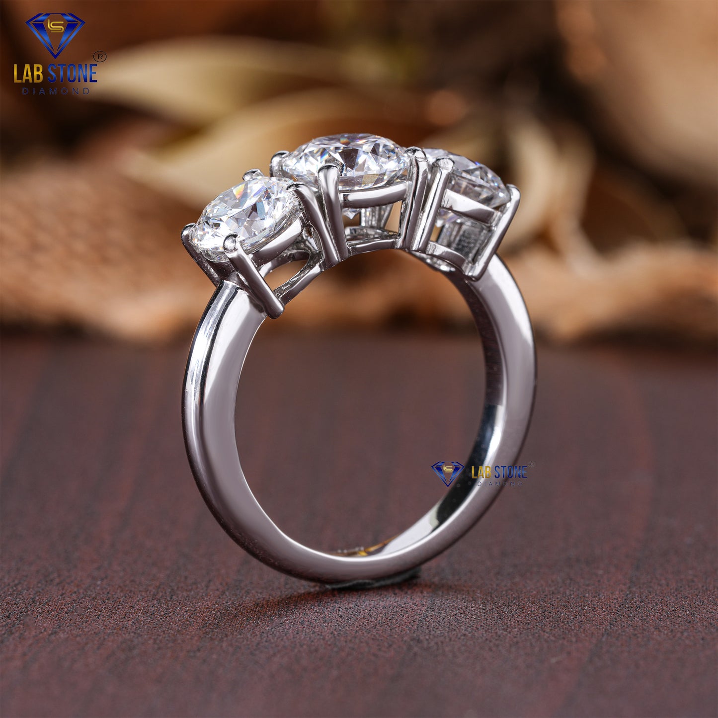 3.66 TDW Round Cut Diamond Women's Three Stone Ring