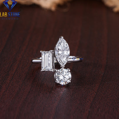 2.19 TDW Round, Marquise & Baguette Cut Diamond Women's Three Stone Ring