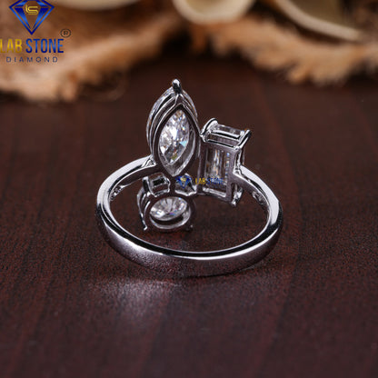 2.19 TDW Round, Marquise & Baguette Cut Diamond Women's Three Stone Ring