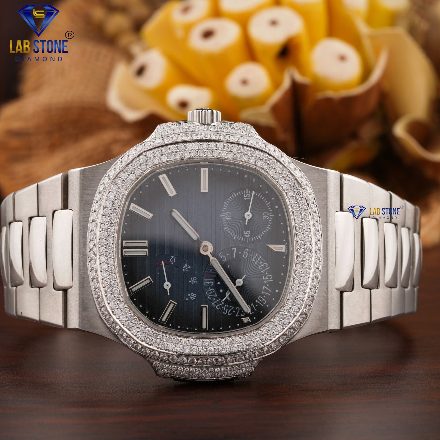3.90 CT TDW Round Cut Diamond men's Watch