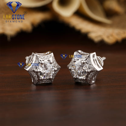 1.57 TDW Round Cut Diamond Stud Earrings