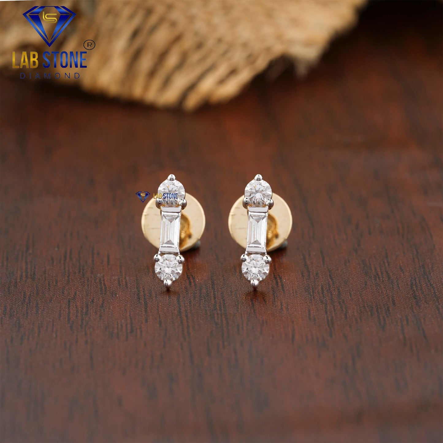 0.68 TDW Round & Baguette Cut Diamond Stud Earring