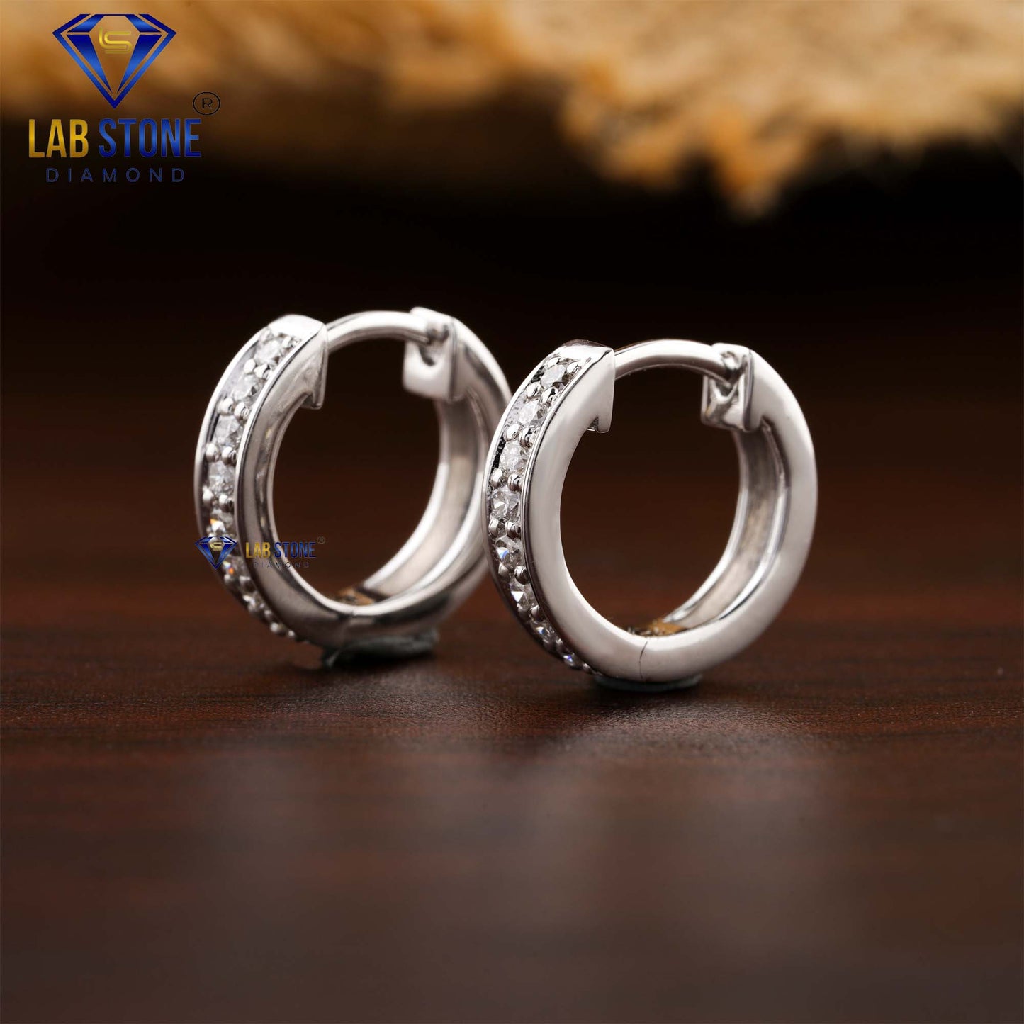 0.16 TDW Round Cut Diamond Hoop Earrings