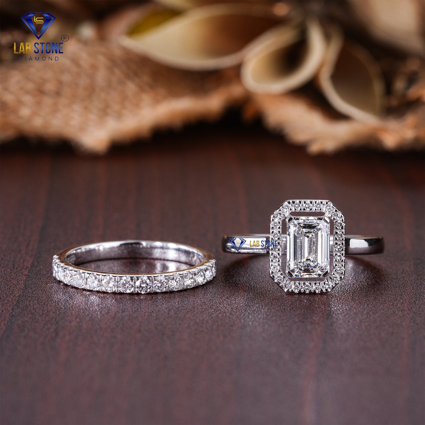 1.88 TDW Emerald & Round Cut Diamond Women's Ring with Band