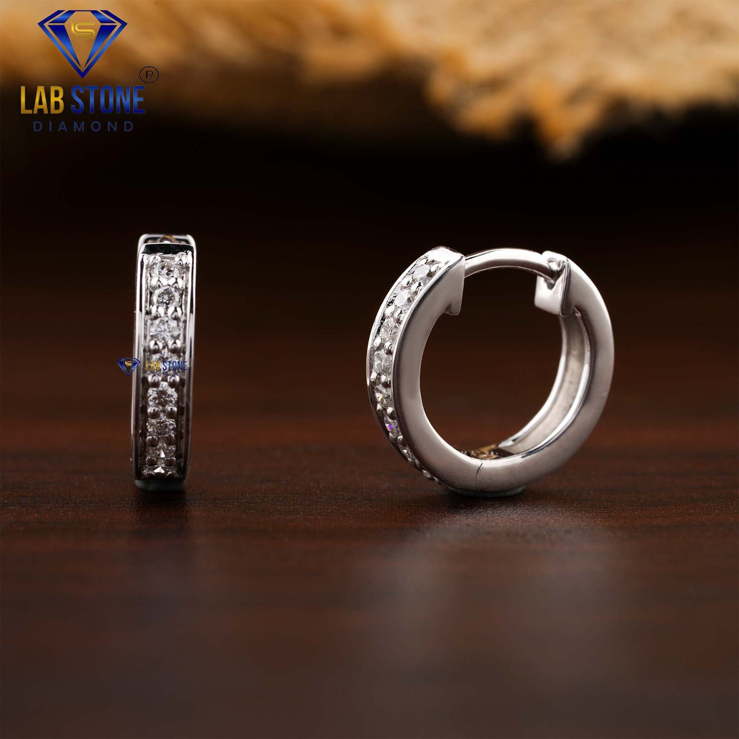 0.16 TDW Round Cut Diamond Hoop Earrings