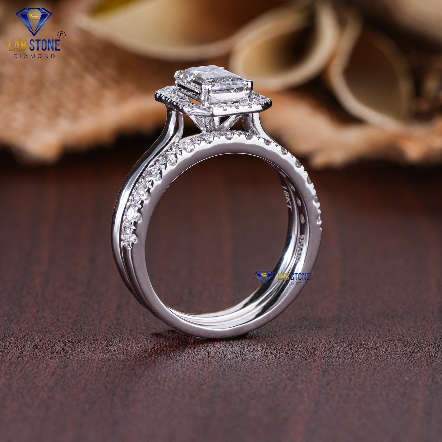 1.88 TDW Emerald & Round Cut Diamond Women's Ring with Band