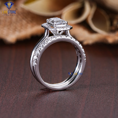 1.88 TDW Emerald & Round Cut Diamond Women's Ring with Band