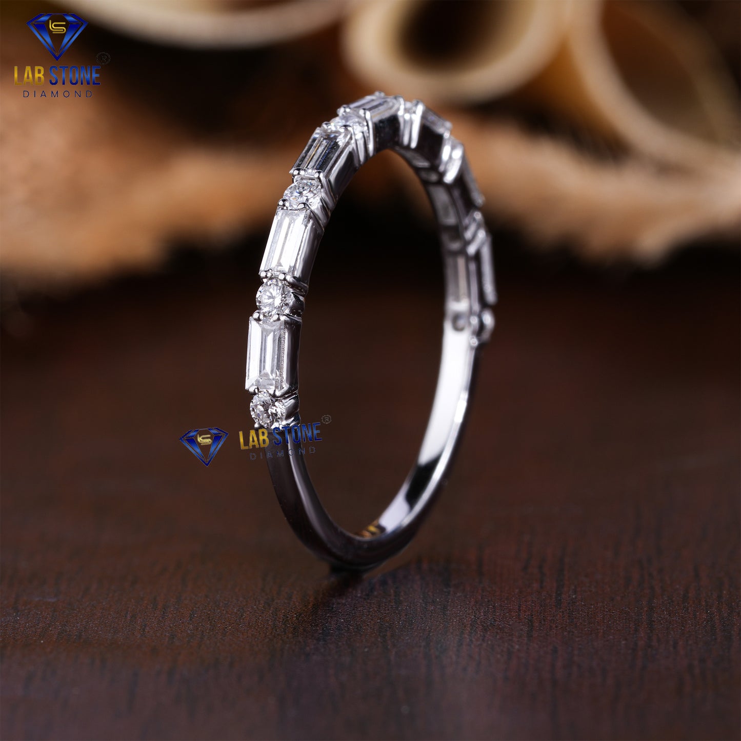 0.44 TDW Round & Baguette Cut Diamond Women’s Band Ring