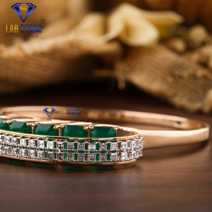 17.10 TDW Carré Diamond & Fancy Green Emerald Gemstone Bangle Bracelet