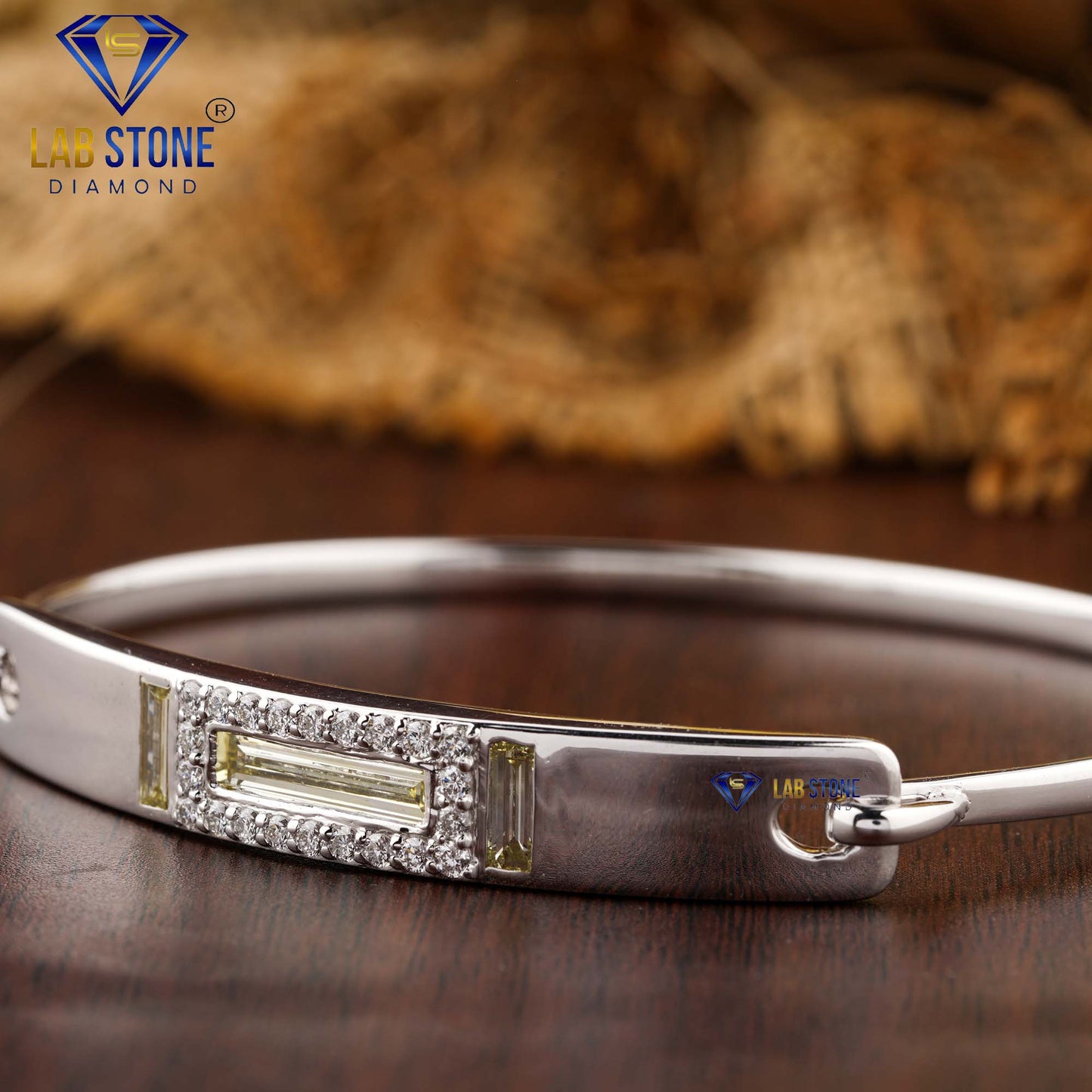 1.866 TDW Fancy Yellow Baguette & Round Cut Diamond Bangle Bracelet