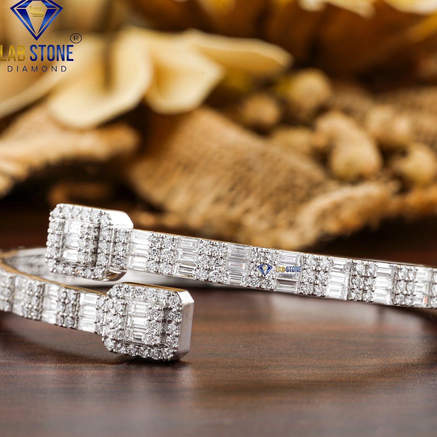 4.75 TDW Baguette & Round Cut Diamond Bangle Bracelet