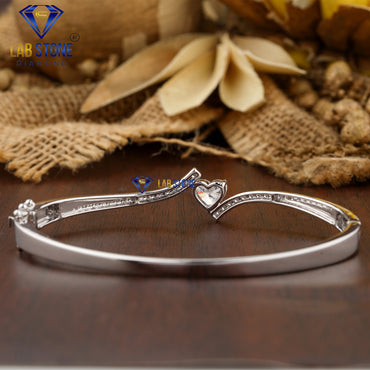 1.48 TDW Heart & Round Cut Diamond Bangle Bracelet