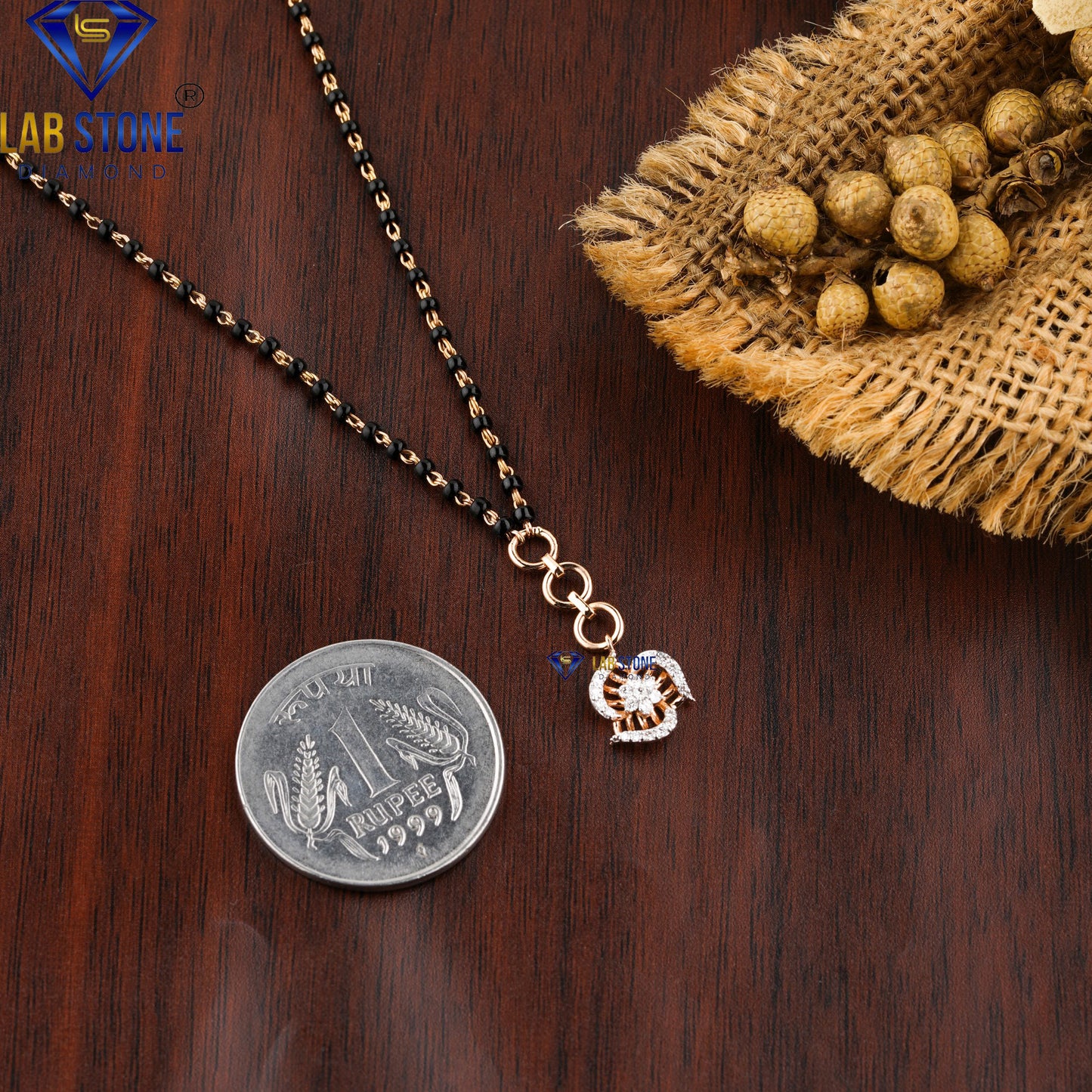 0.166 TDW Round Cut Diamond Charm Mangalsutra Bracelet