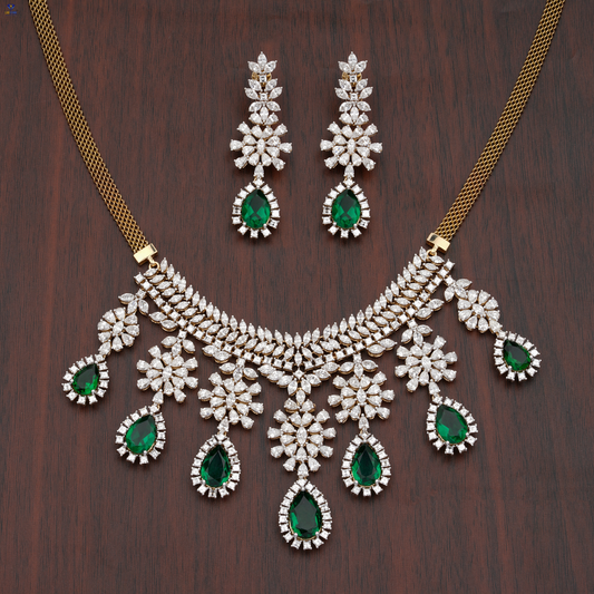 90.07 TDW Marquise & Pear, Princess Cut Diamond and Emerald Gemstone Charm Necklace