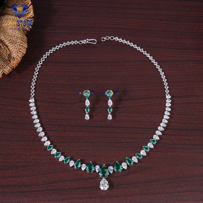 43.00 TDW Pear & Emerald Gemstone Cut Diamond Women’s Charm Necklace