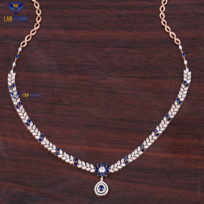 9.553 TDW Fancy Blue Pear & Marquise Gemstone Marquise, Round Diamond Charm Necklace