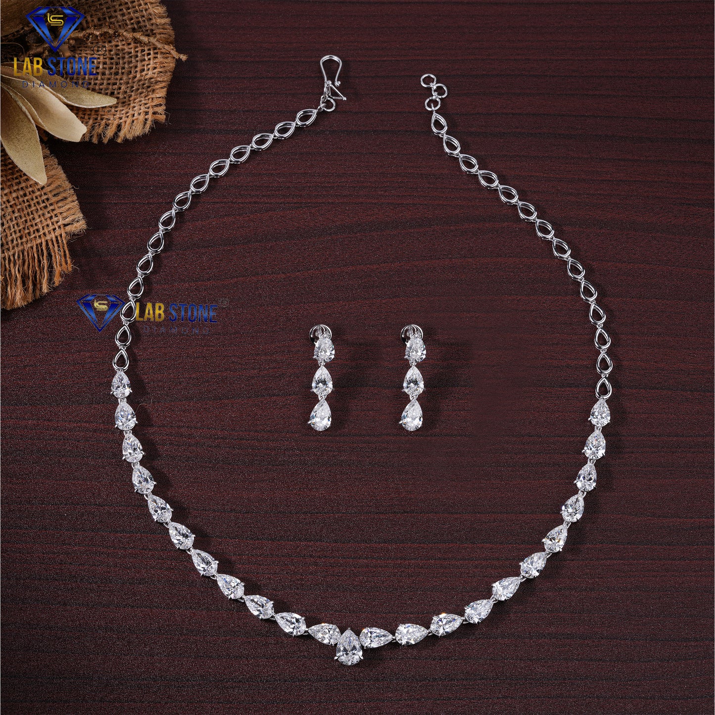 34.63 TDW Pear Cut Diamond White Gold Charm Necklace