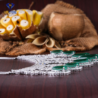 77.40 TDW Pear, Marquise & Princess Cut Diamond and Emerald Gemstone Women’s Charm Necklace