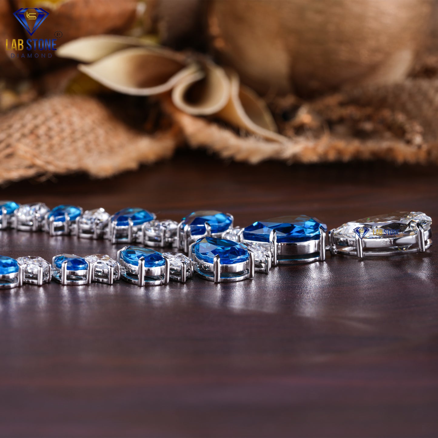 60.87 TDW Pear Cut Diamond & Sapphire Gemstone Charm Necklace