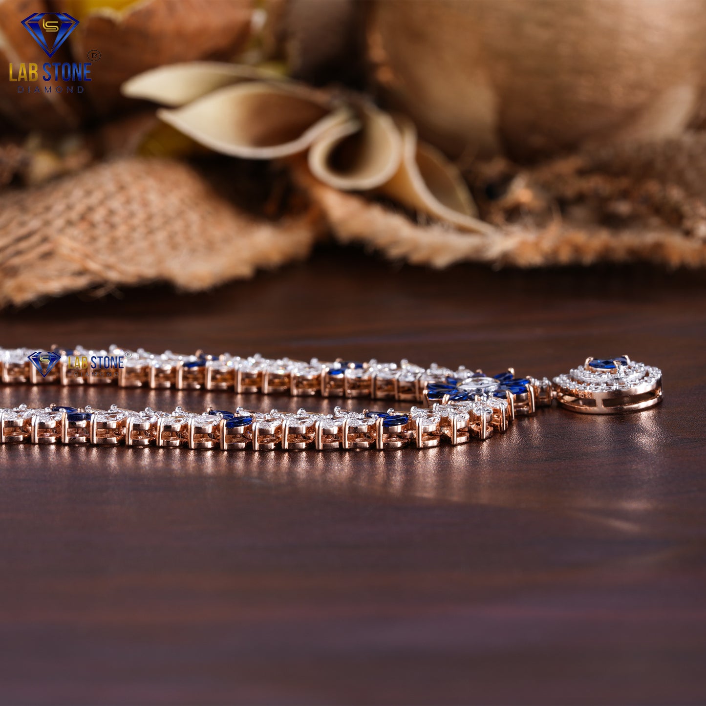 9.553 TDW Fancy Blue Pear & Marquise Gemstone Marquise, Round Diamond Charm Necklace