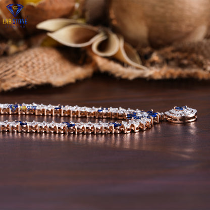 9.553 TDW Fancy Blue Pear & Marquise Gemstone Marquise, Round Diamond Charm Necklace