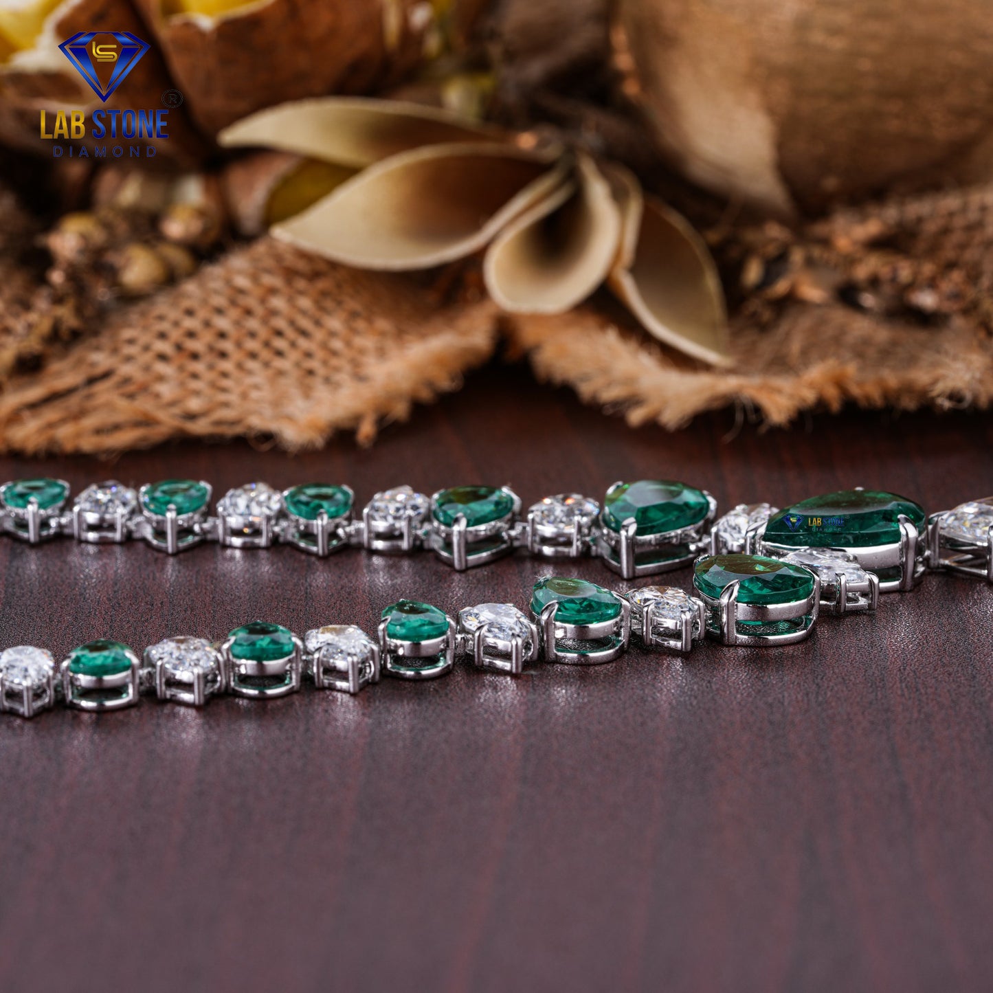 43.00 TDW Pear & Emerald Gemstone Cut Diamond Women’s Charm Necklace