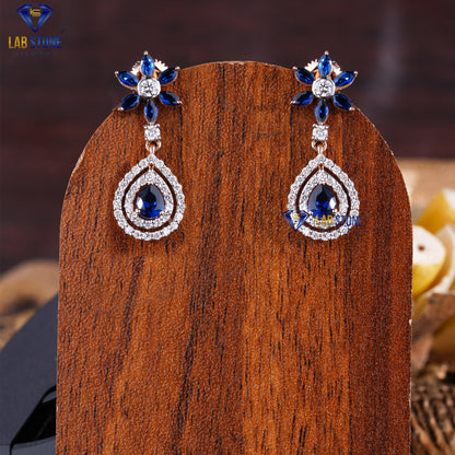 9.553 TDW Fancy Blue Pear & Marquise Gemstone Marquise, Round Diamond Charm Necklace