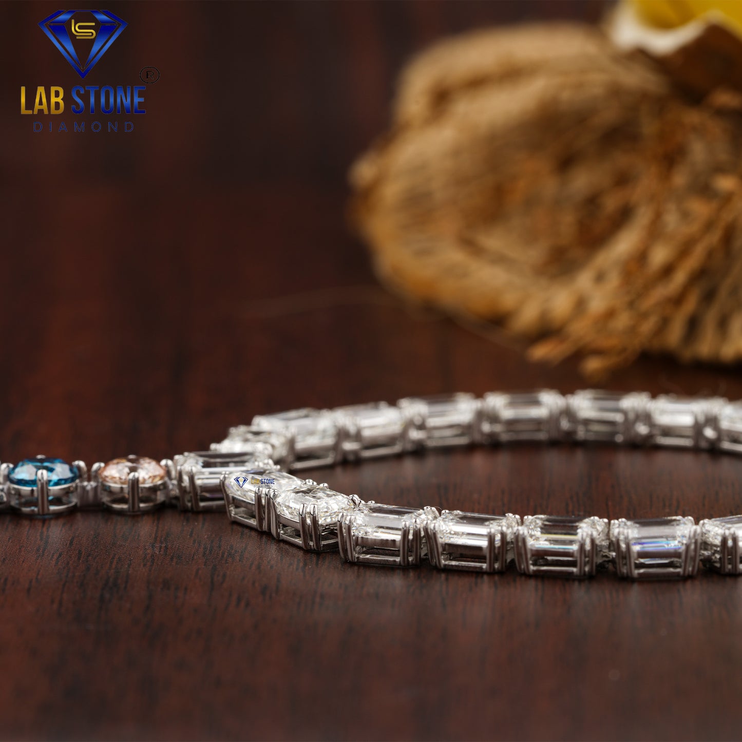 20.23 TDW Emerald & Fancy Blue Round And Pink Round Cut Diamond Charm Necklace