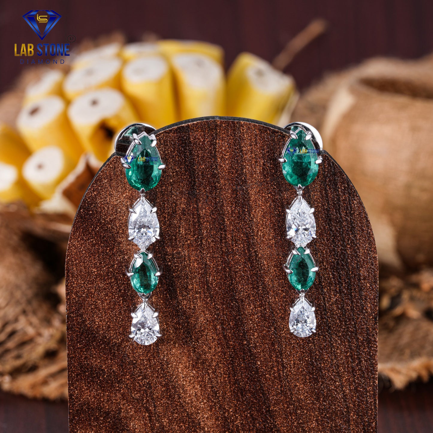 43.00 TDW Pear & Emerald Gemstone Cut Diamond Women’s Charm Necklace