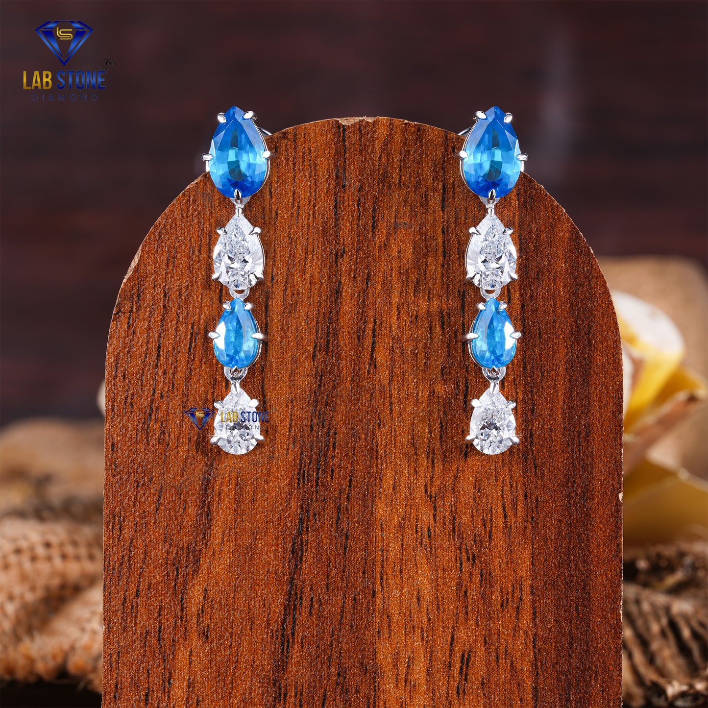 60.87 TDW Pear Cut Diamond & Sapphire Gemstone Charm Necklace